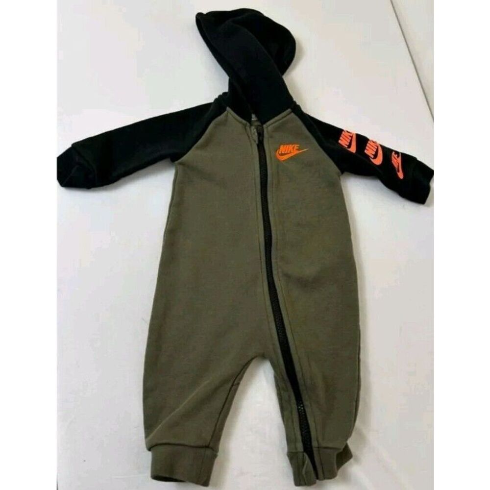 Nike 6mon Olive Green Black Orange Outfit One Piece Bodysuit Hoodie NEW